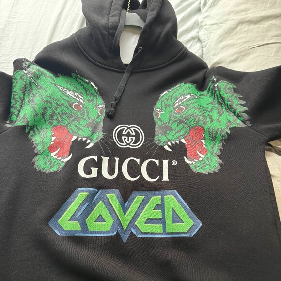 Designer GUCCI Loved Panther face Black Pullover Hoodie size L
